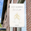Raambord Just Married Raambord Champagneglazen – Gepersonaliseerd Huwelijksbord-zuignappen-tape-Raambordje-Raambord.nl