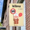 Raambord Sarah 50 Jaar Verkeersbord Raambord – Gepersonaliseerd Verjaardagsbord-zuignappen-tape-Raambordje-Raambord.nl