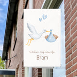 Geboortebord Ooievaar Blauw – Gepersonaliseerd Raambord
