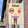 Raambord Abraham 50 Jaar Verkeersbord Raambord – Gepersonaliseerd Verjaardagsbord-zuignappen-tape-Raambordje-Raambord.nl