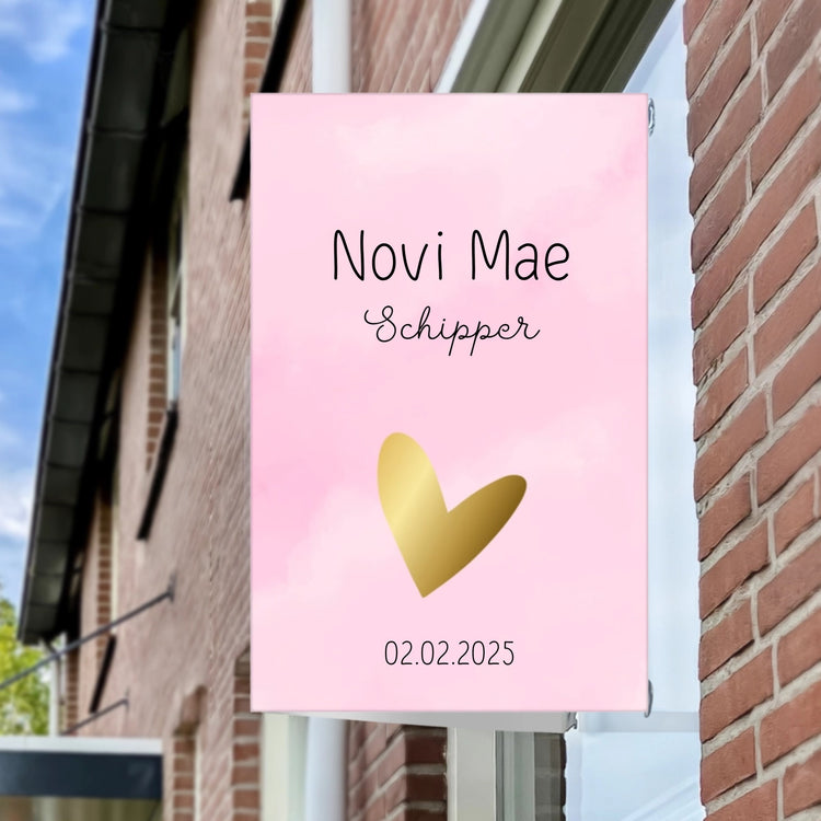 Raambord Geboortebord Hartje Roze