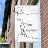 Geslaagd Minimalistisch Lijntekening Jongen – Gepersonaliseerd Raambord