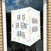 Raambord Er is er één jarig, hoera hoera-zuignappen-tape-Raambordje-Raambord.nl