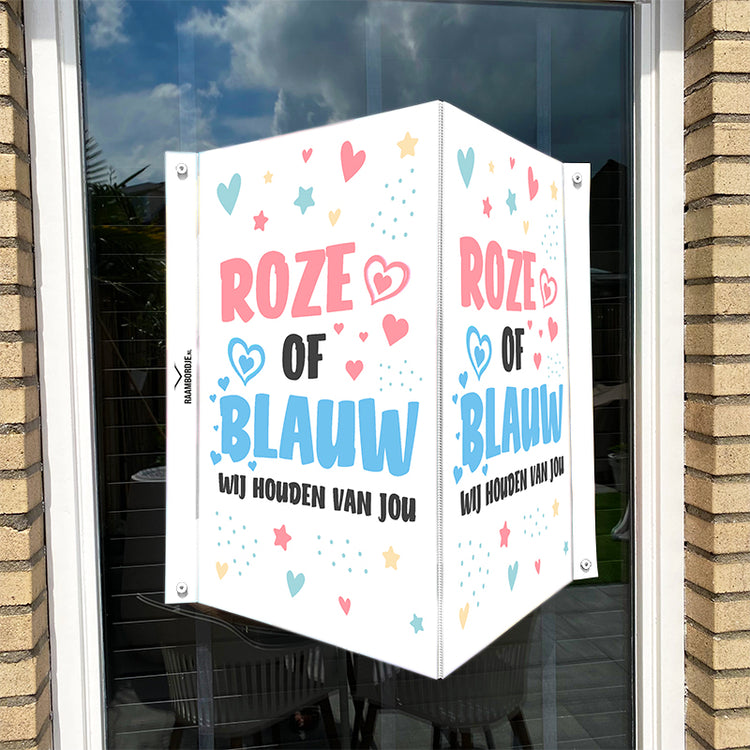 Raambord Roze of blauw wij houden van jou - Gender reveal