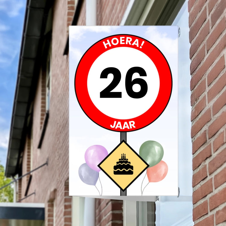 Raambord Verjaardag Verkeersbord Ballonnen