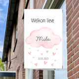 Geboortebord Wolk Roze – Gepersonaliseerd Raambord