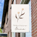 Geboortebord Bloemen Beige – Gepersonaliseerd Raambord