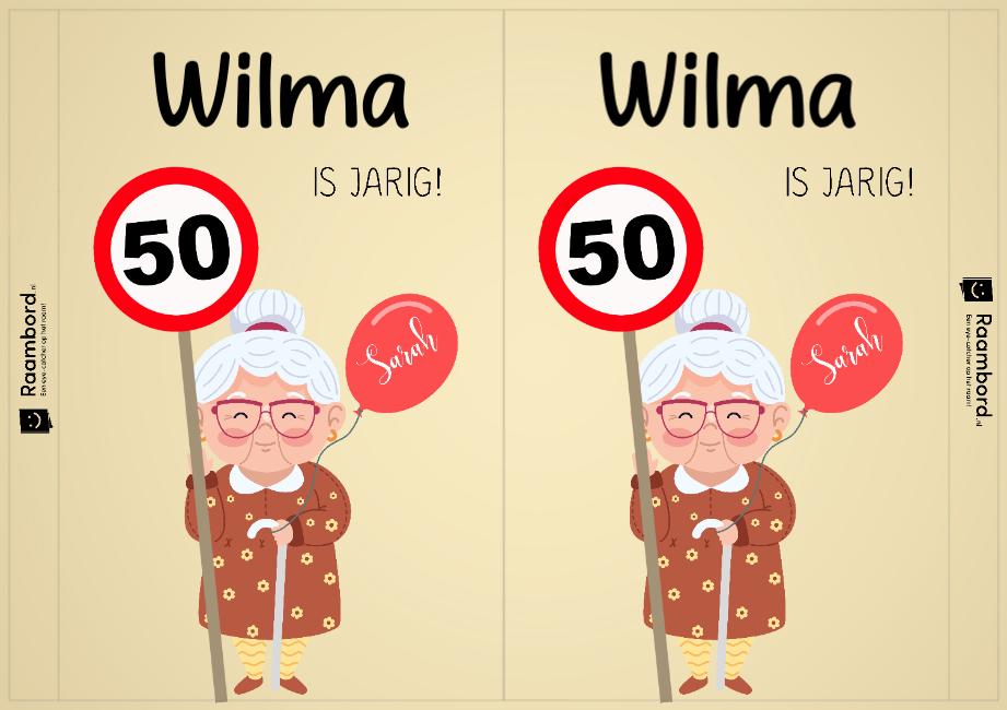 Raambord Sarah 50 Jaar Verkeersbord