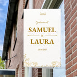 Raambord Bruiloft Gouden Bloemen – Gepersonaliseerd Trouw Raambord